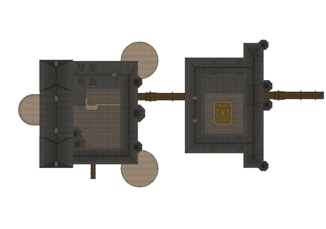 SketchUp model or reconstruction stage showing the development of the castle