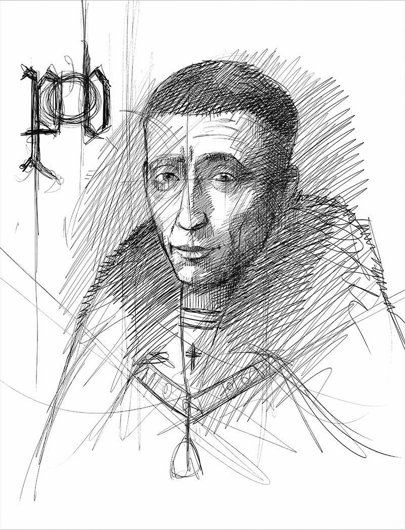 First sketch of Pieter Bladelin based on surviving historical representations